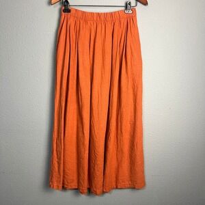 80's Eileen Fisher Linen Rayon Skirt Pockets Elastic Waist Peasant Orange Sz 2